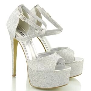 Elegant Silver High Heel Platform Sandals